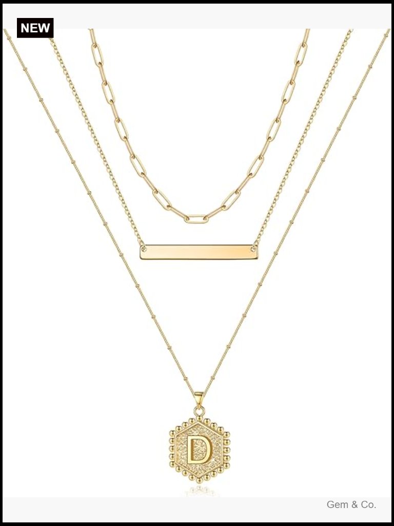 Layered Initial Necklaces Set Of 3, 14k Gold Plated Hexagon Pendant
